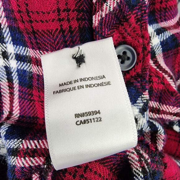 Beach Lunch Lounge Shirt Large Red Plaid Button Up Flannel Rayon Button Back - Picture 9 of 9